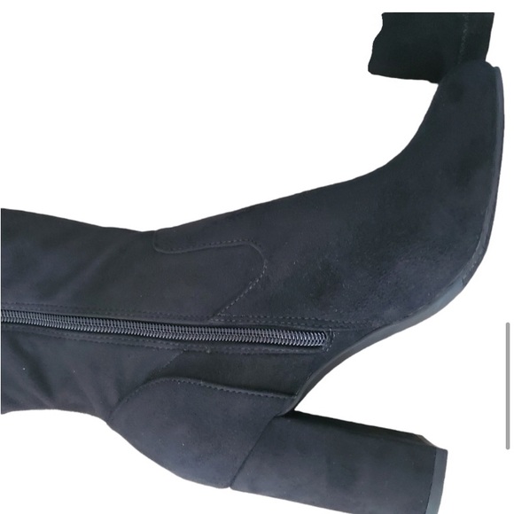 Black faux suede over the knee boots. - Picture 6 of 7